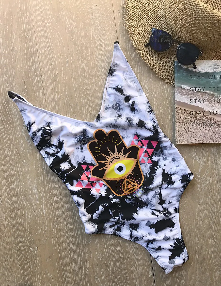 WackDaria новинка 2018 сексуальный цельный женский купальник с принтом глаз руки paf maillot