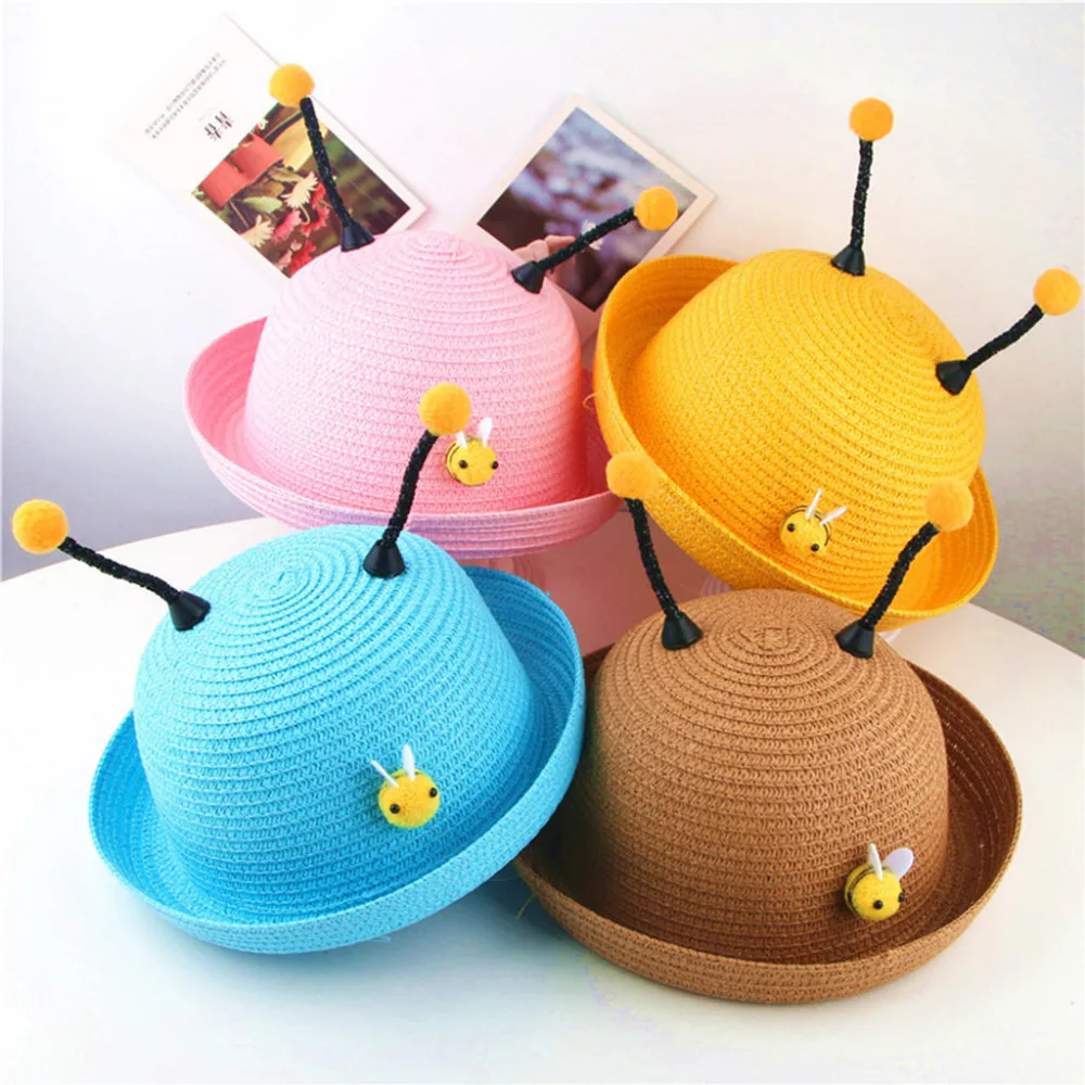 

Summer Baby Cartoon Children Breathable Stereo Small Bee Curling Sunscreen Beach Fashion Hat Straw Hat Kids Hat Boy Girls Cap