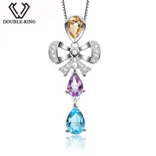 DOUBLE-R красочные топаз кулон для женщин из натуральной 925 пробы серебряные ожерелья и подвески Модные на юбилей ювелирные изделия CAP02424A