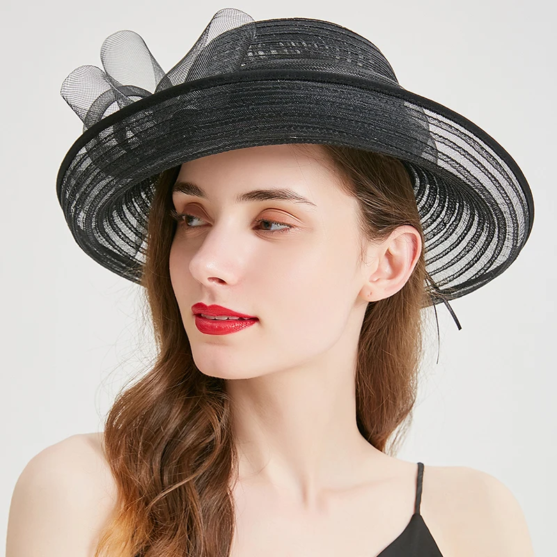 Новое поступление, модная женская свадебная шляпа с цветами, элегантные летние шляпы с широкими полями для девушек и женщин, уличная пляжная кепка с бантом, шляпа от солнца