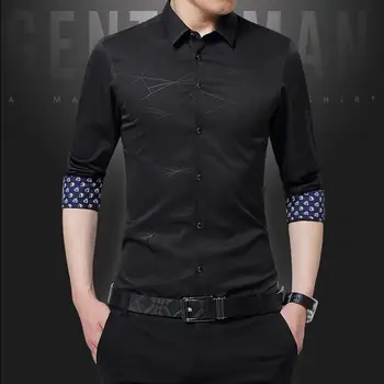 

Men's Turndown Elbow Sleeved Collar Mesh Striped Printing Tops