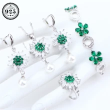 Свадебные циркониевые жемчужины, свадебные Серебряные Ювелирные наборы 925, женские серьги для женщин, Ювелирное кольцо, кулон, ожерелье, набор, подарочная коробка