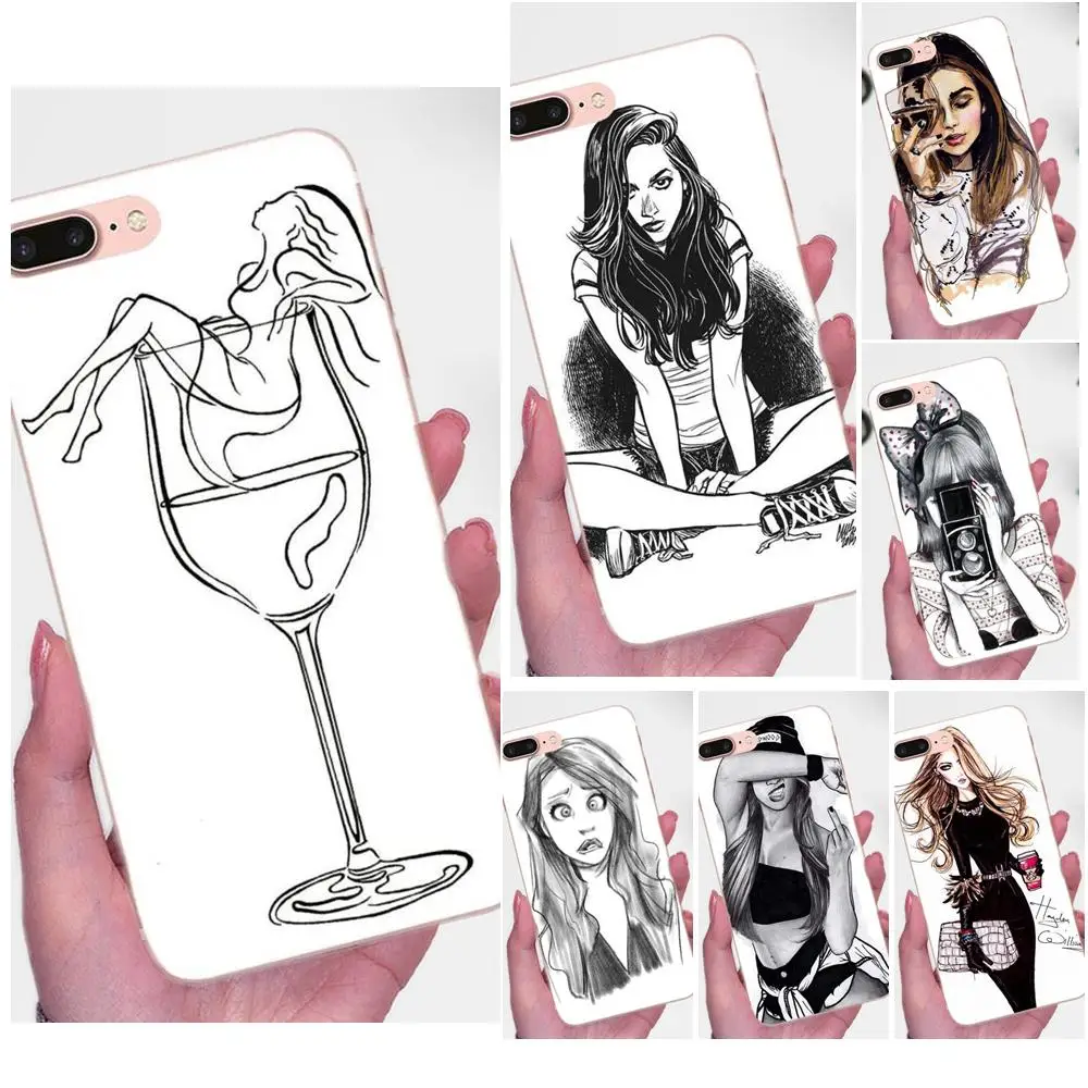 

Fashion Girl With Wine Cup TPU Capa Coque For Huawei P7 Honor 4C 5A 5C 5X 6 6C 6A 6X 7 7X 8 9 V8 V10 Y3II Y5II Y6II G8 Play Lite