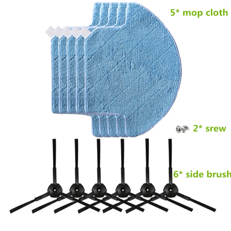 

6* Side Brush + 2* srew + 5* V7 Mop cloth for ilife v7s v7s pro V7 pro robotic Vacuum Cleaner Parts Accessories