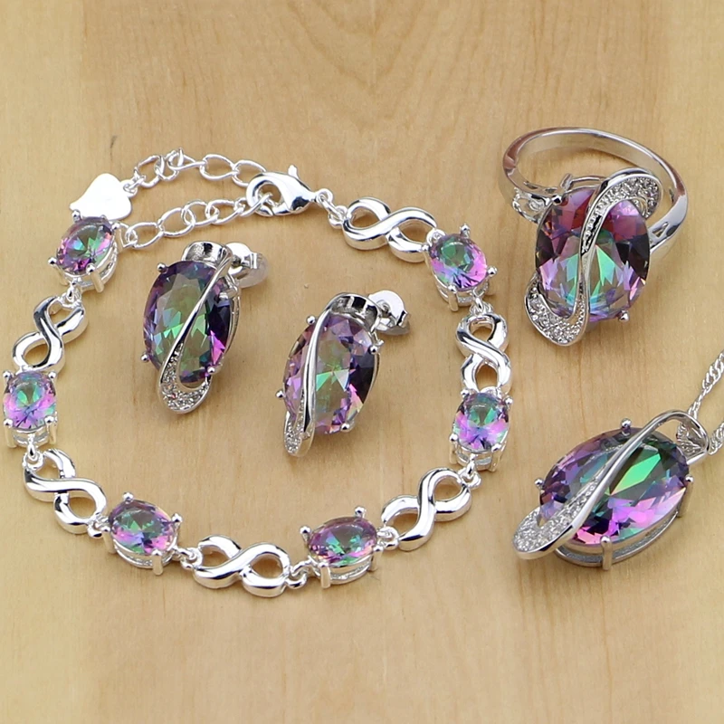 Mystic Rainbow Fire Australian Crystal 925 Silver Jewelry Set For Women