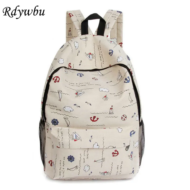 

Rdywbu Anchor Printed Navy Style School Bag For Teenage Canvas Backpacks Street Graffiti Bags Big Cartoon Rucksack Mochila H183