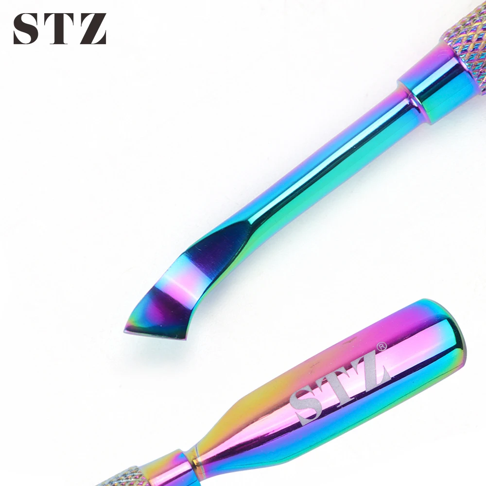 

STZ 1pcs Dual-ended Remover Finger Dead Skin Cuticle Pusher Nail Art Push Chameleon Stainless Steel Manicure Nail Art Tool #GT04