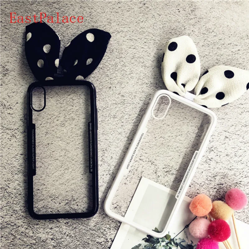 3D прозрачный кролик Bg Ear Dots чехол для iPhone X XS MAX XR 8 7 6 S 6s Plus Чехлы пара прозрачная