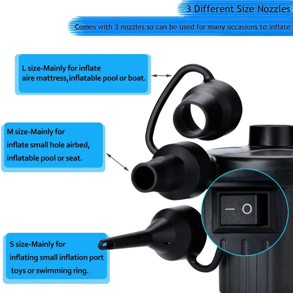 12V DC Electric Air Pump, Inflator/Deflator Air Pumps for Outdoor Travel Camping with 3 Nozzles, Mattress Beds Cushions Boat