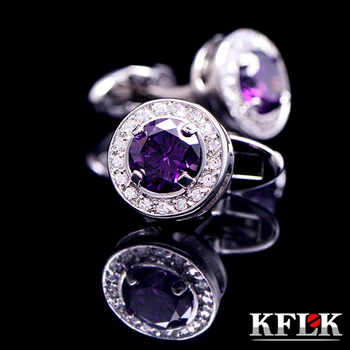 

KFLK Luxury 2020 small shirt cufflinks for women Gift Brand cuff buttons purple Crystal cuff links High Quality Designer Jewelry