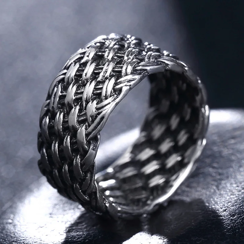 

925 Sterling Silver Punk Ring Men Silver Braid Vintage Cameo Rings