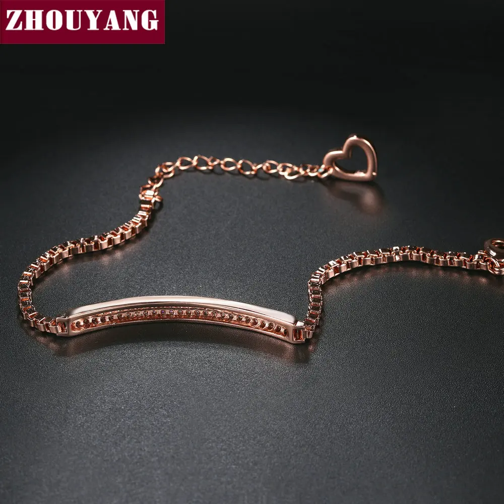ZHOUYANG браслет для женщин Cooper Micro Pave кубический цирконий коробка цепь розовое золото цвет модные украшения Рождественский подарок ZYH172