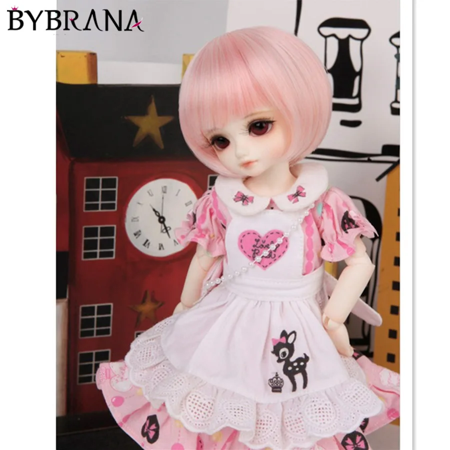 Bybrana 1 шт. розовый высокое Температура волокна волос 1/3 1/4 1/6 1/8 BJD парик короткий парик для кукол