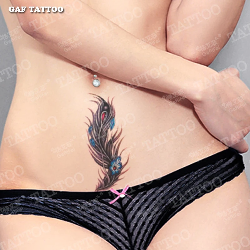 Effie blue diamond feather tattoo stickers waterproof female sexy concealer zhegeli lasting cesarean section