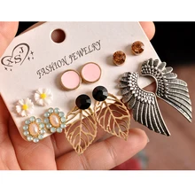 Новые модные Великолепные женские украшения Платье на день рождения Розовый уха ногтей листья крыла 6 разных цветов пар/компл. серьги