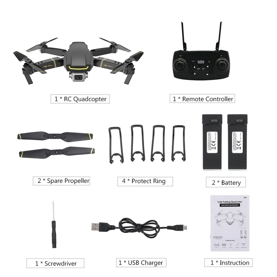 Универсальный Дрон GW89 Радиоуправляемый Дрон с камерой 1080 P, Wi-Fi, FPV, фото, видео, высота, складной Радиоуправляемый квадрокоптер VS E58 - Цвет: Black 2Batteries