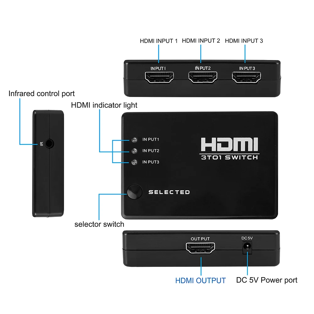 Горячая Распродажа 3x1 5x1 3-5-порт 1080P видео HDMI коммутатор с ИК-пультом дистанционного управления для HDTV PS3 DVD Sup порт s 3D