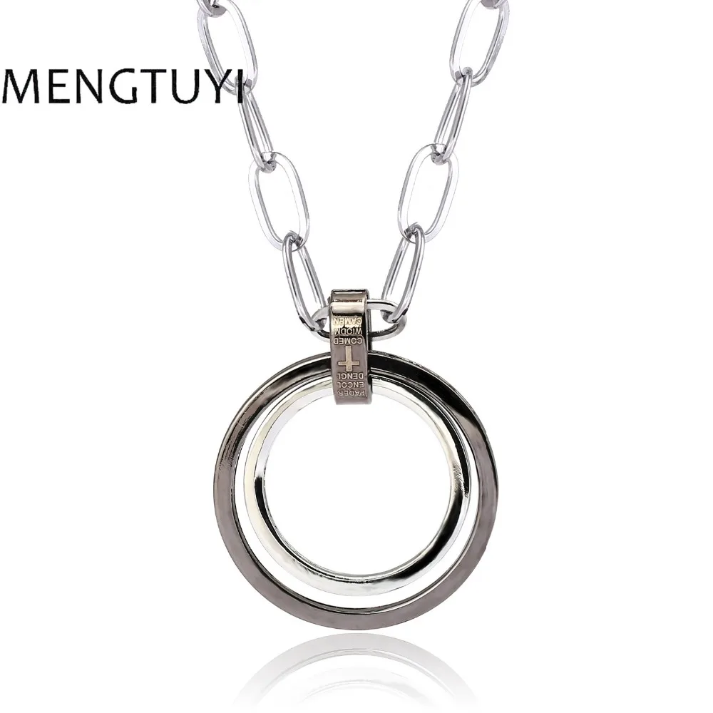 Mengtuyi 12pcs/lot Unique Designed Double Circle Pendant Necklaces Men