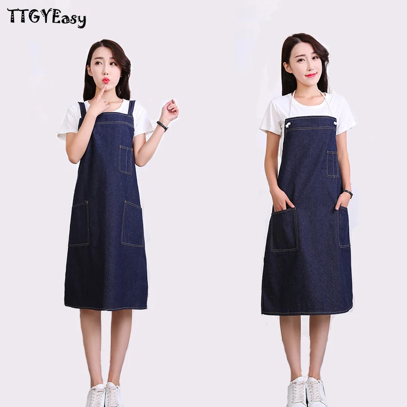 2017 Cute Cowboy Aprons Denim Simple Antifouling Uniform Unisex Adult Aprons for Woman Men s Kitchen