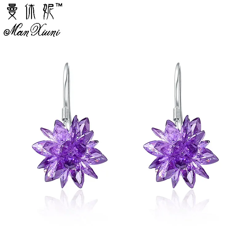 Fashion earring with Stone белый хрустальный лед цветок женский стерлингового серебра 925 пробы дамы 'падение серьги ювелирные изделия Pendientes бижутерия