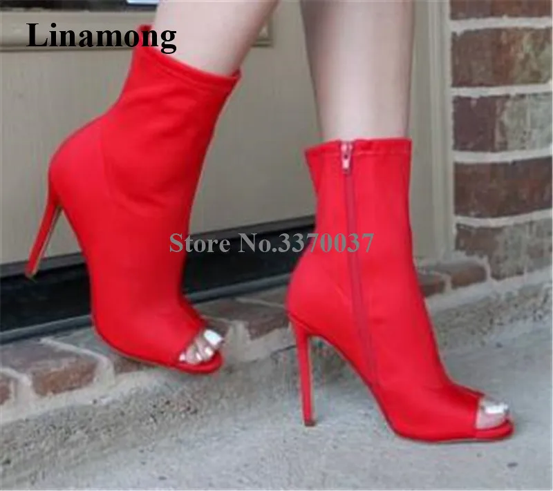 red peep toe bootie heels