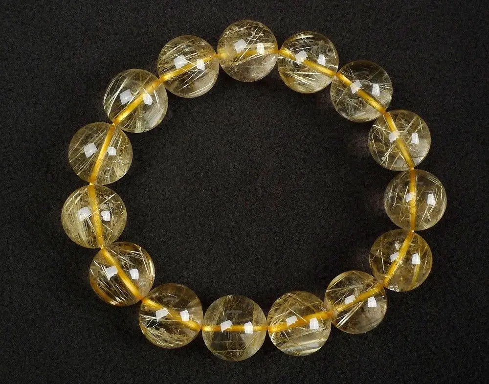 

435 Top Quality Natural Brazil Gold Rutilated Quartz Bead Bracelet AAAA