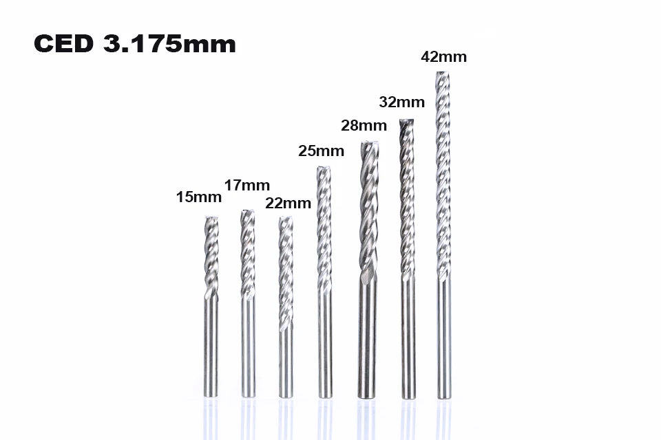 HUHAO 5 шт./лот 3,175 мм 4 флейты спиральные концевые фрезы с прямым хвостовиком Фрезы с ЧПУ фрезы для дерева Вольфрам фрезерный путь тоже