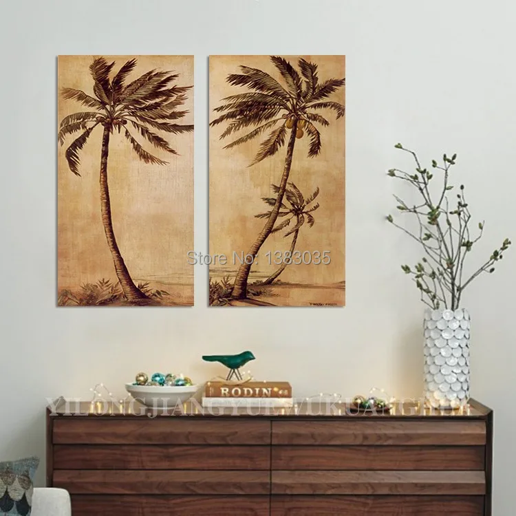 Hand Painted Abstract Palm Tree Paintings On Canvas 2 Piece Oil