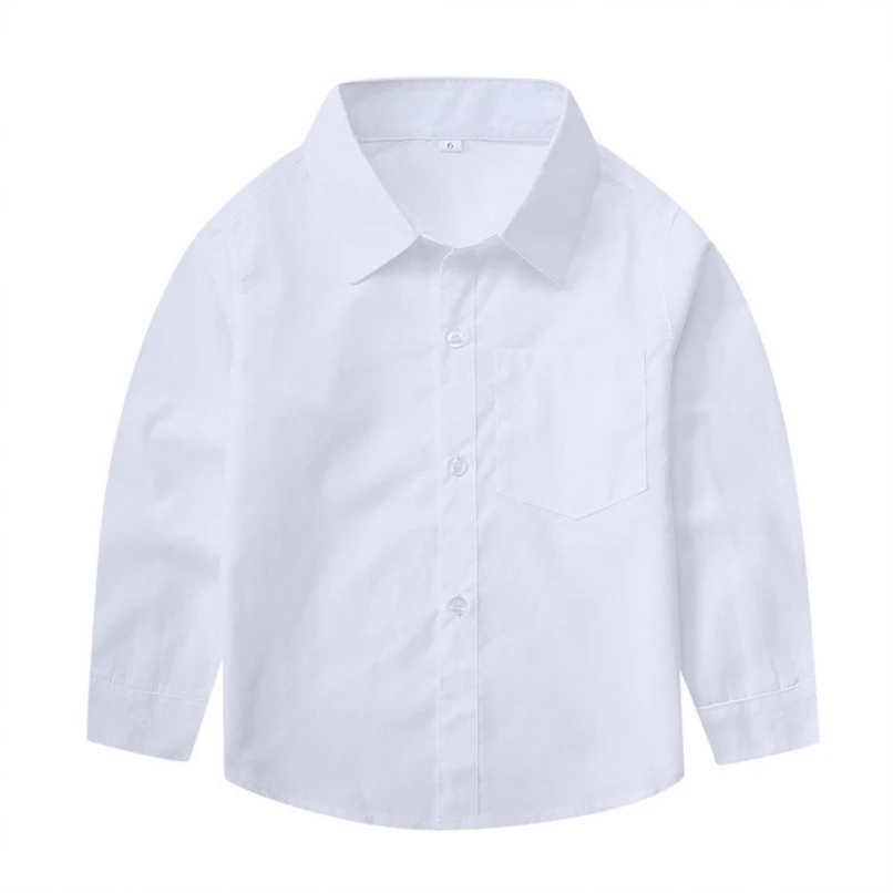 2018New Boys White Shirt 3 14Y High Quality Long Sleeve Solid Children
