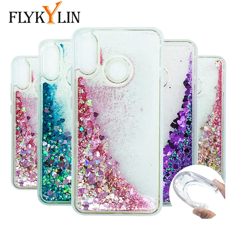 FLYKYLIN Glitter Liquid Phone Case For Huawei P20 Lite Bling Love Heart Dynamic Quicksand Cases Soft TPU Silicone Cover HOT |