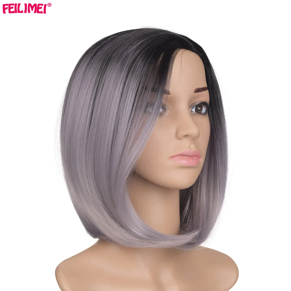 

Feilimei Synthetic Bob Wig Cosplay OmbrePink Short Straight Wigs Gradient 10inch 160g Colored Heat Resistant Japanese Fiber Hair