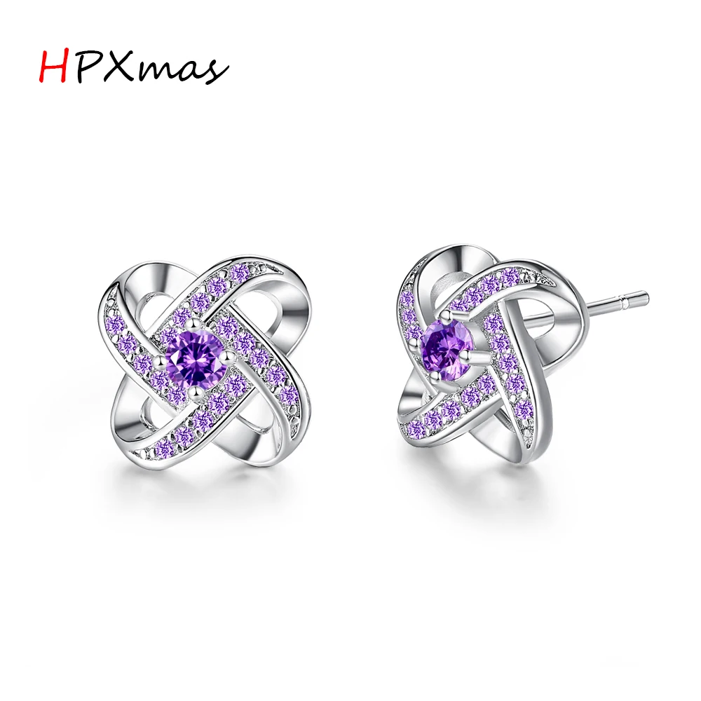 

HPXmas Elegant White Purple Windmill shape Crystal Earrings for Women Ladies Gift Jewelry in Cubic Zircon B77