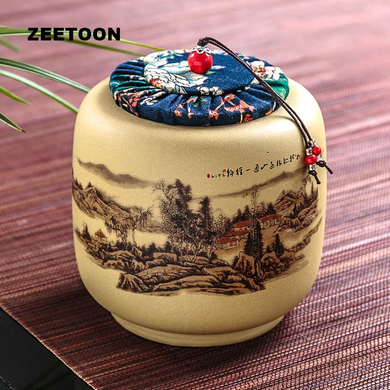 Authentic Yixing Tea Cans Engraved Landscape Painting Purple Clay Jar