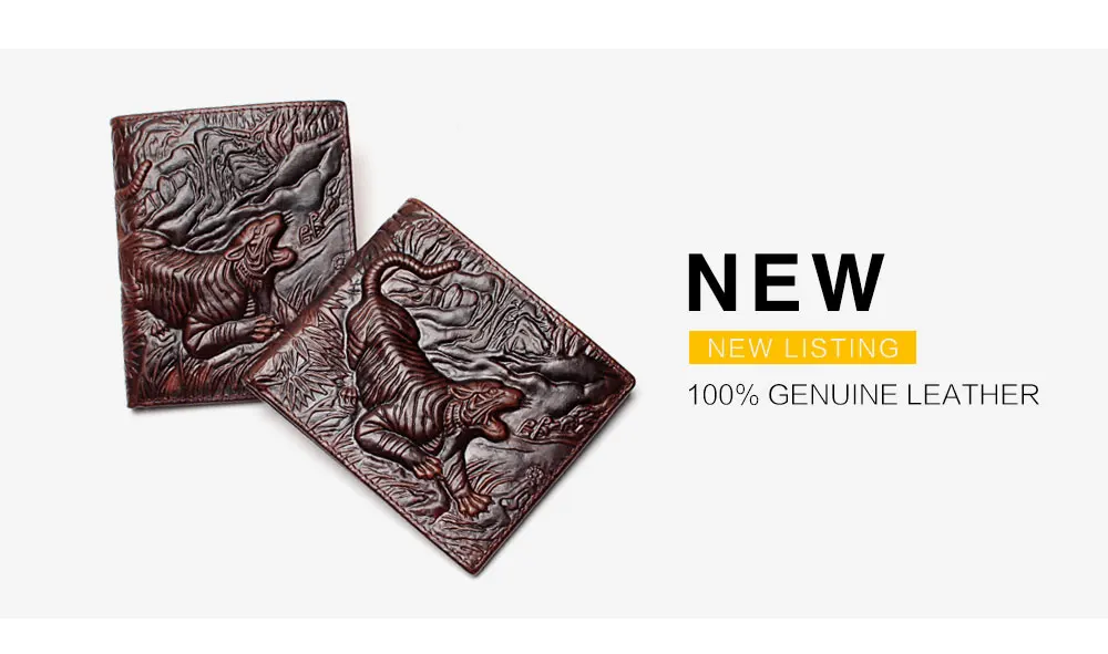 3D тигровый узор кошелек из натуральной кожи кошелек мужской бумажник мужской натуральная кожа кошелек Мужской Винтаж яловая сумка для