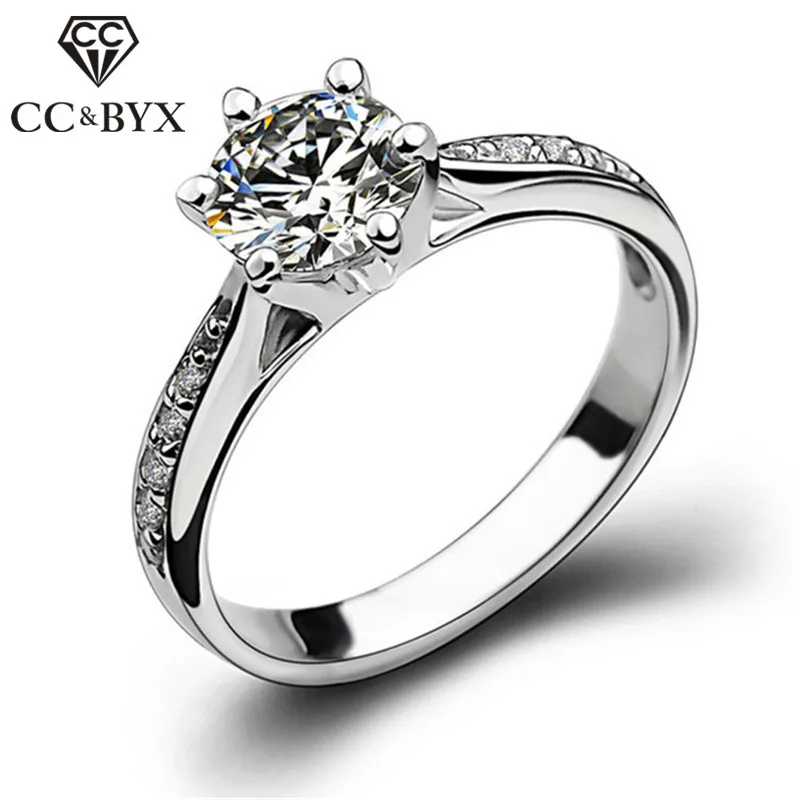 CC Jewelry Rings For Women Silver Plated Bridal Wedding Zirconia Round ...