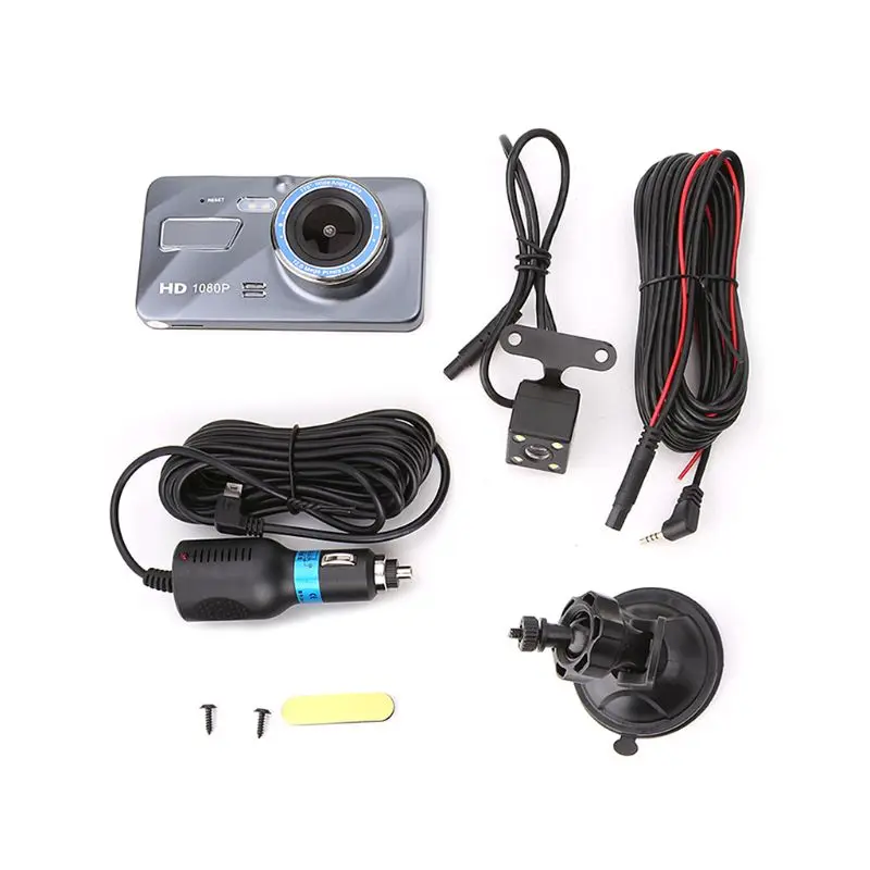 Dash Cam Dual Lens Car DVR Camera Full HD 1080P 4inch Touch IPS Front+Rear Night Vision Video Recorder Parking Monitor