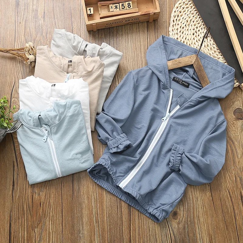 

Summer New Children's Jackets Boys Ice Silk Cotton Sunscreen Outerwear Coats Girls Embroidered Breathable Mosquito Jacket