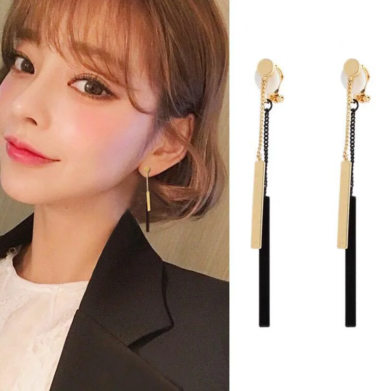 

JIOFREE 2018 New Long Tassel Clip on Earrings No Pierced for Women Party Wedding Luxury Bride No Hole Earrings High Quality