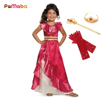 

PaMaBa Girls Fancy Elena of Avalor Costume Sash Belted Novelty Festival Princess Elena Dress-up Kids Halloween Cosplay Outfits