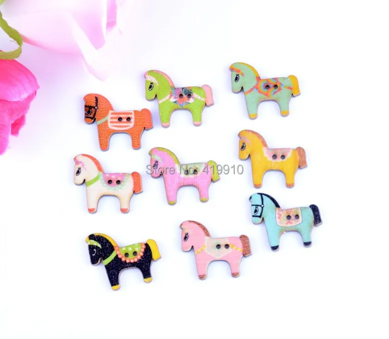Free shipping -100pcs Random Mixed 2 Holes Pattern Wood Natural Back Baby Style Horse Buttons Scrapbooking 29x25mm J1342 | Дом и сад