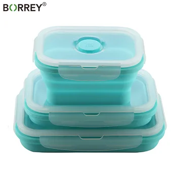 

BORREY Silicone Collapsible Lunch Box Leakproof Portable Folding Silicone Bento Box Folding Lunch Box Kitchen Food Containers