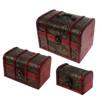 

3Pcs Different Sizes Vintage Wooden Storage Pirate Treasure Chest Jewelry Box