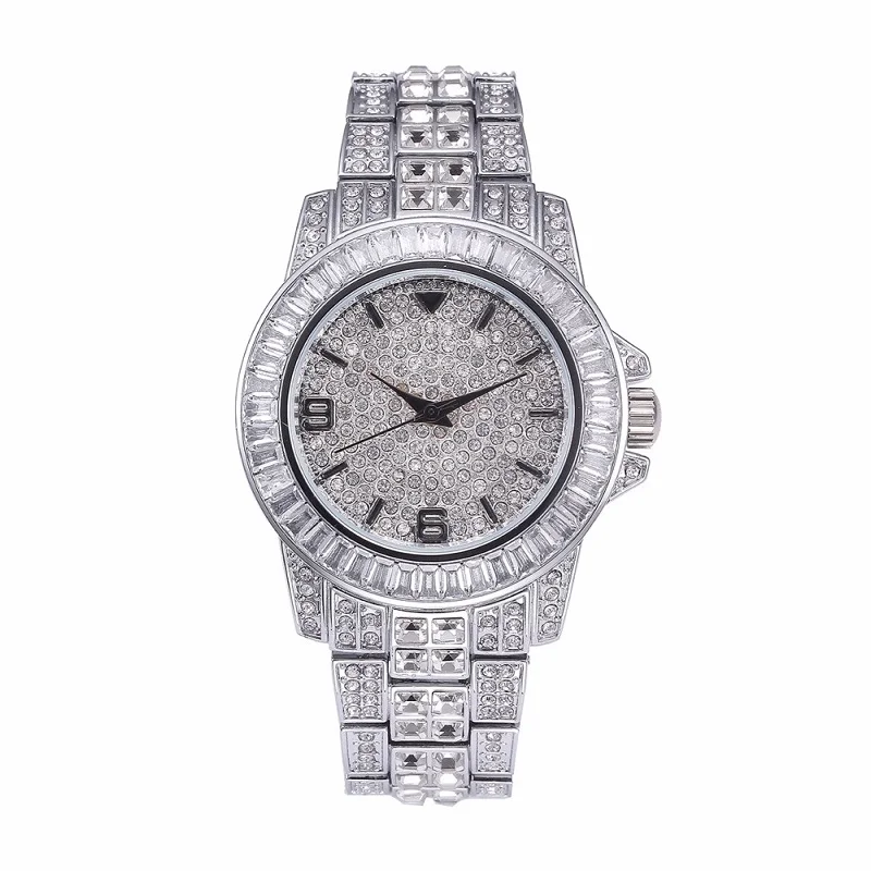 Мужские наручные часы для мужчин лучший бренд Роскошные водонепроницаемые часы мужские часы полностью алмазные унисекс кварцевые часы relogio masculino - Цвет: Серебристый