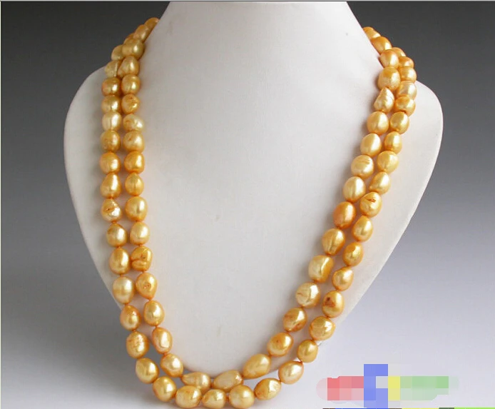 

Free shipping >>>>>p2856 LUSTER 50inch 14mm yellow baroque freshwater cultured pearl necklace