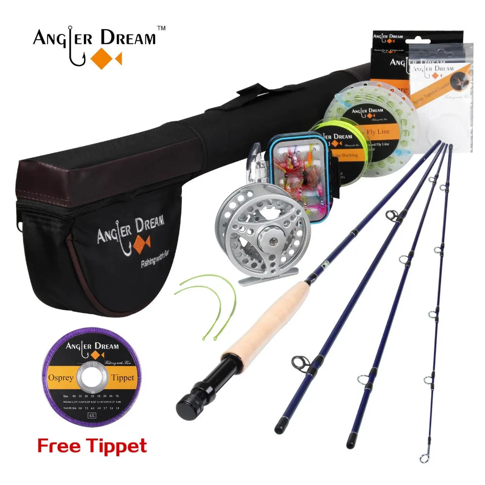 Angler Dream 5WT Летающий рыболовный комплект 9FT средний-Быстрый Летающий стержень предварительно-Spoled Fly Reel 5F Fly Line с Cordura трубка-треугольник