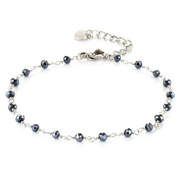 

Miasol Fashion Tiny 3 MM Crystal Charms Beads Handmade Twisted Stainless Steel Twisted Chain Silver Bracelet For Women Bracelets