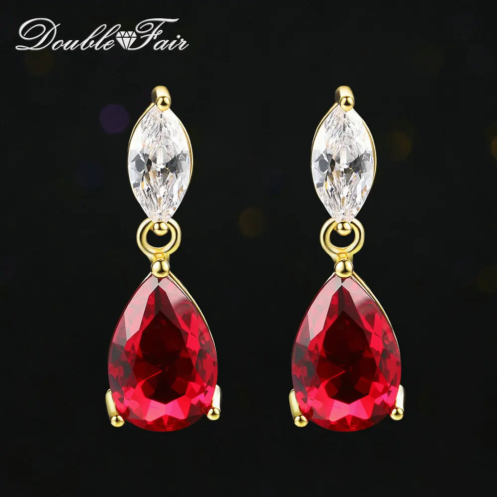 

Double Fair Teardrop Red Pear Cut Crystal Drop/Dangle Romantic Earrings Rose Gold Color Jewelry For Women Wedding Party DFE298
