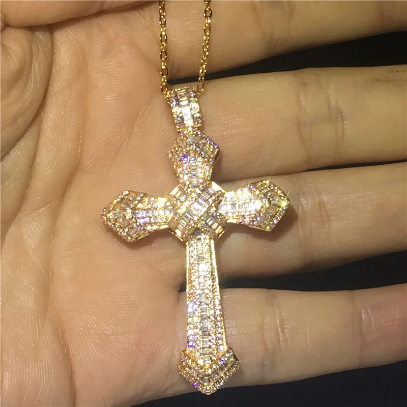 

Fashion Big Cross pendant With necklace Rose Gold Filled 925 silver AAAAA zircon Cz Party wedding Pendants for women men Jewelry