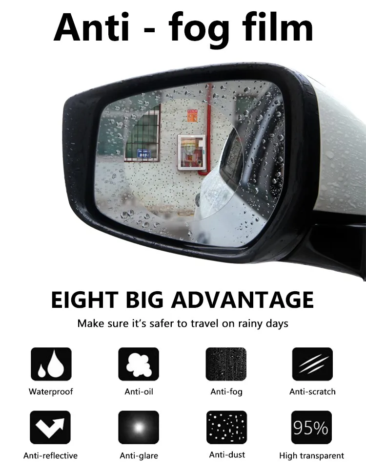 

50pcs Nanometer High-quality Car Rearview Mirror Protective Film Anti Fog Membrane Anti-glare Waterproof Rainproof