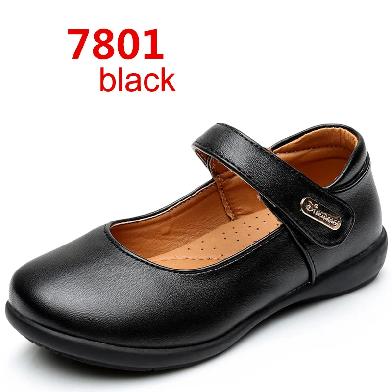 Детские кожаные туфли; обувь принцессы из искусственной кожи для девочек; вечерние туфли на плоской подошве с бантом для маленьких детей; тонкие туфли для студентов - Цвет: 7801 black
